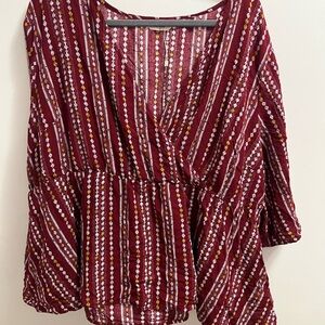 Women's Burgundy Patterned Top